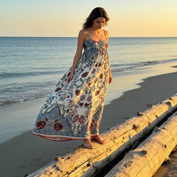 Betsey Johnson Dresses & Skirts - Betsey Johnson Floral Paisley Empire Waist Maxi babydoll Dress Boho feminine sm